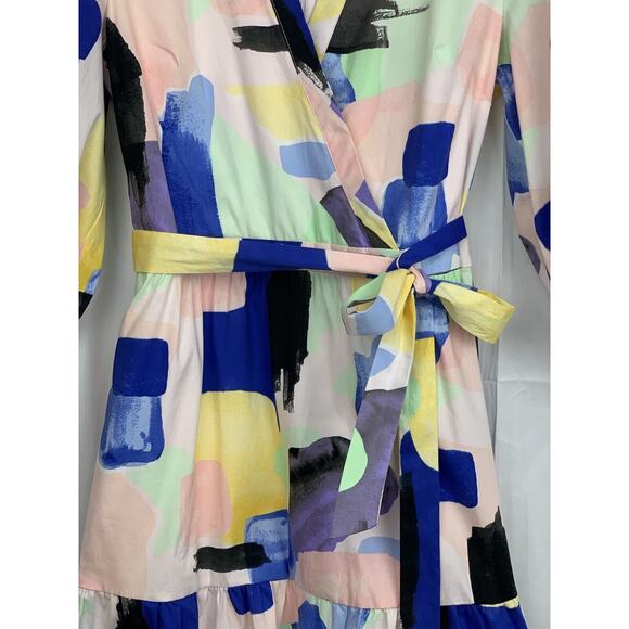 DKNY Women’s Water Color V-Neck Faux Wrap Shirt Dress 3/4 Sleeve Size 12 - Picture 2 of 15